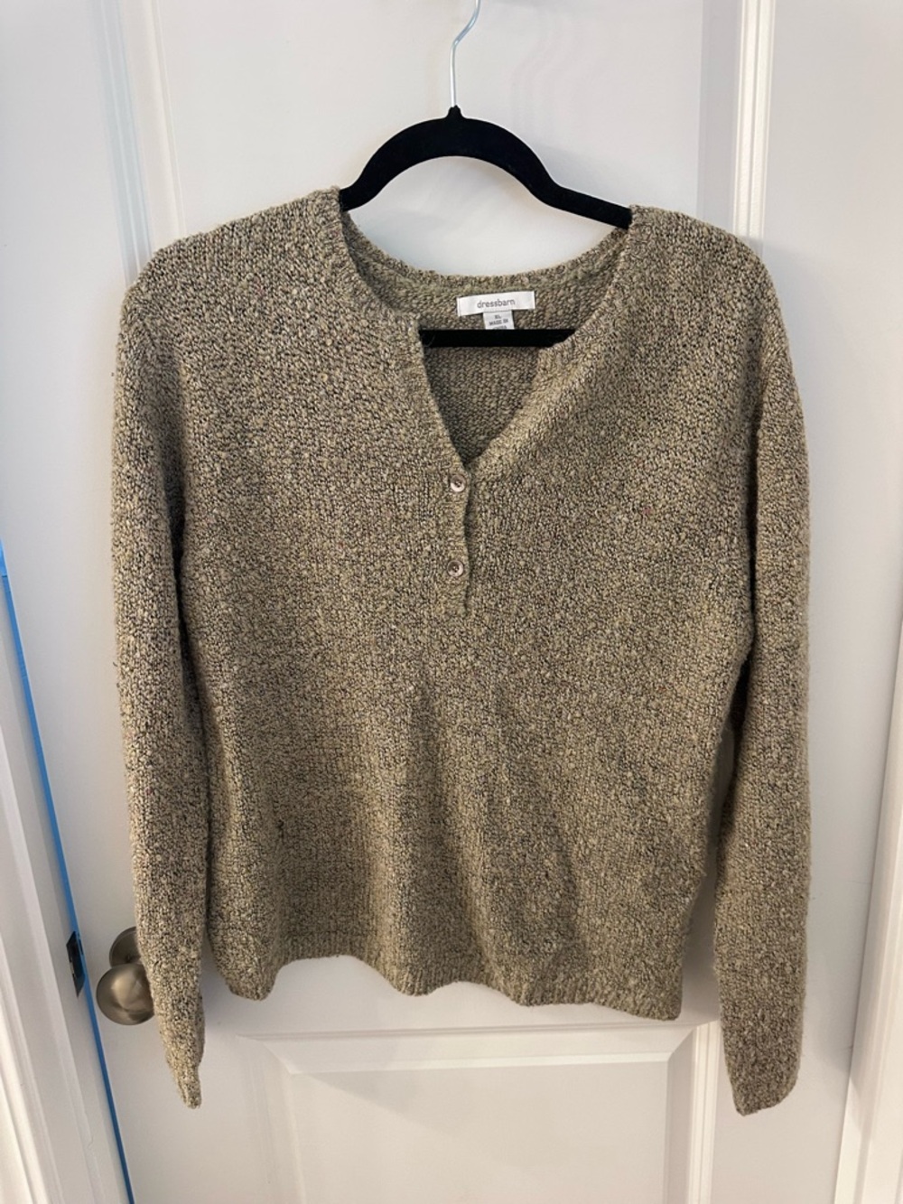 dressbarn Olive Bouclé Henley Pullover Sweater